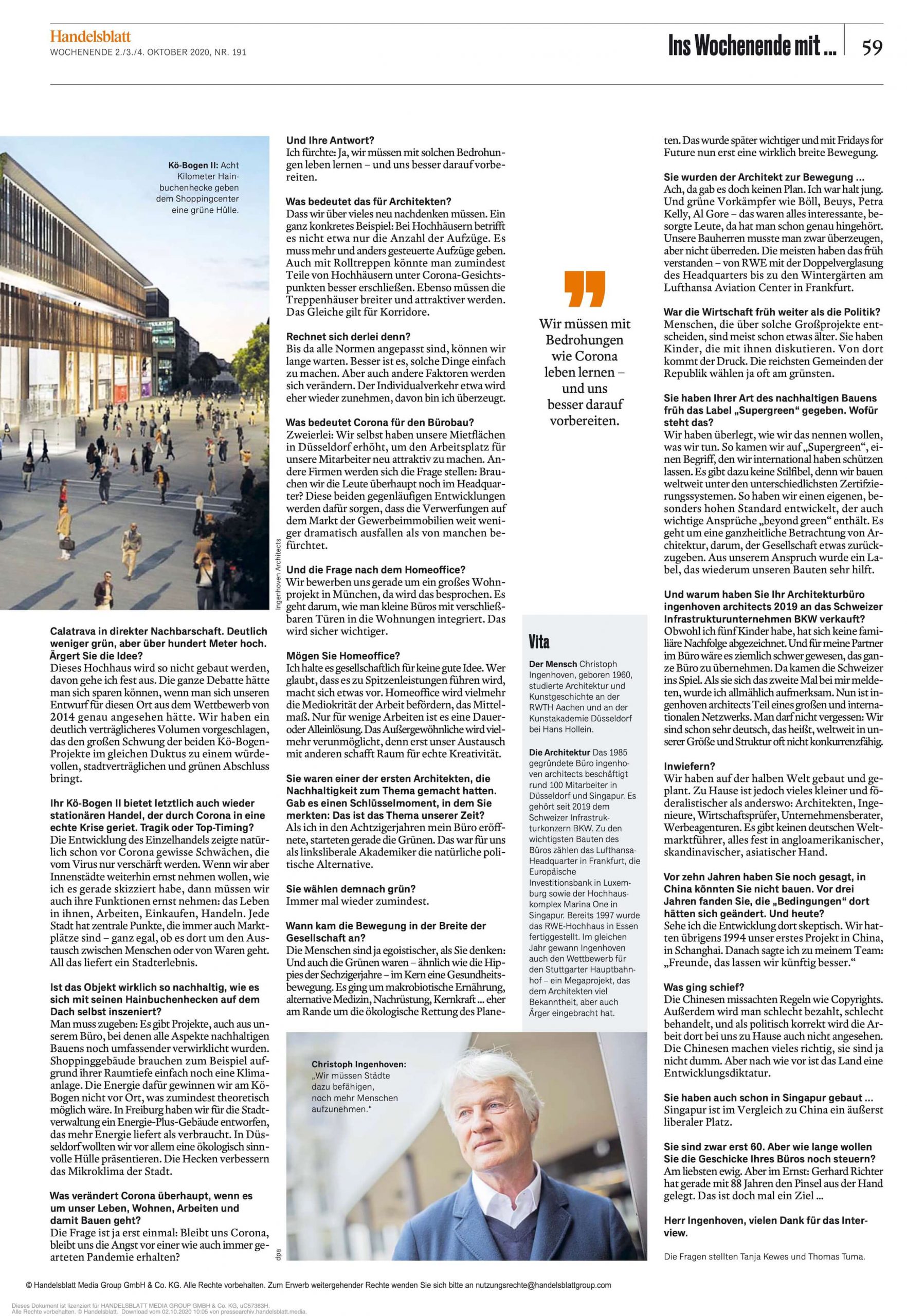 Interview Christoph Ingenhoven im Handelsblatt