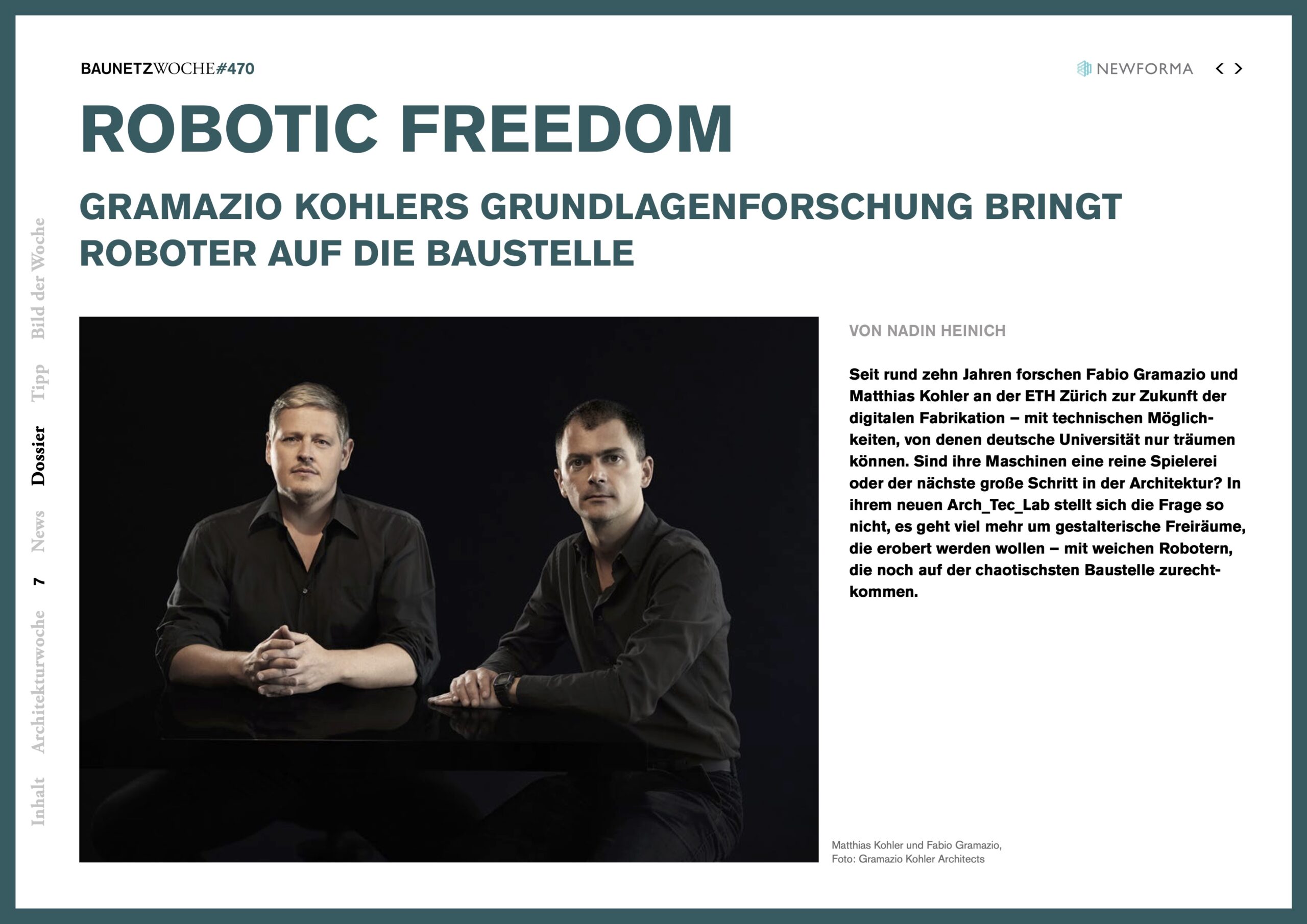 Baunetzwoche, Robotic Freedom, das Arch_Tech_Lab der ETH Zürich