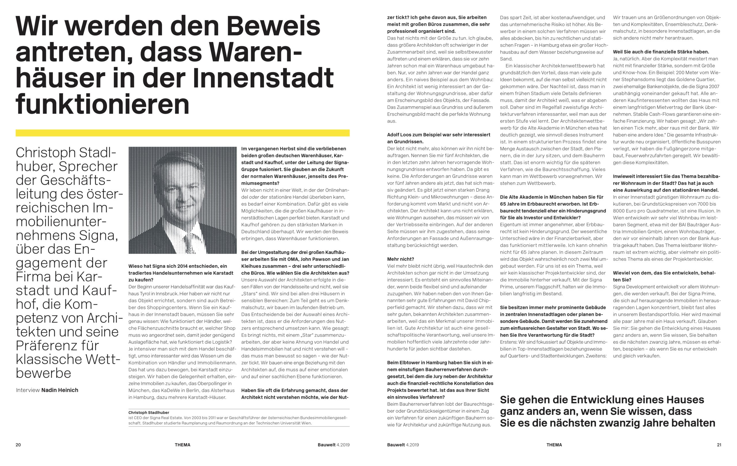 Interview mit Christoph Stadlhuber von SIGNA für Bauwelt